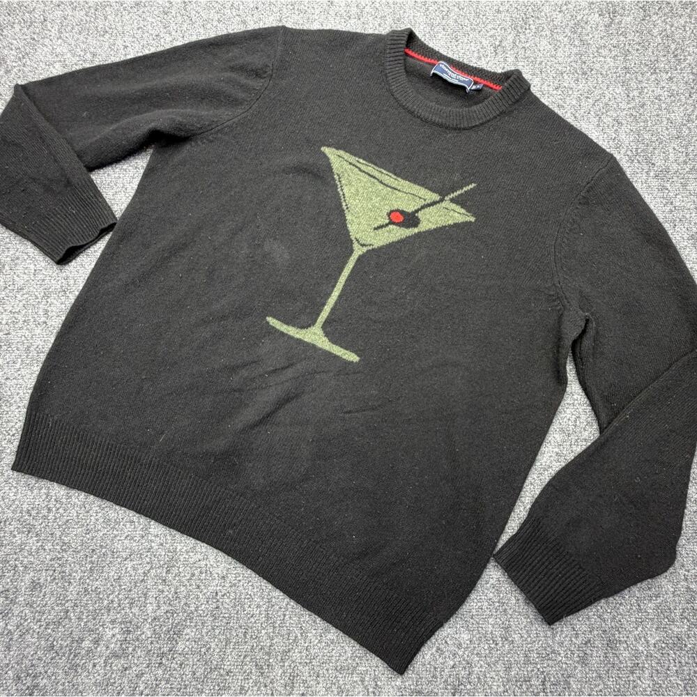 Vineyard Vines Mens L Black Merino Wool Martini Graphic Sweater NWOT